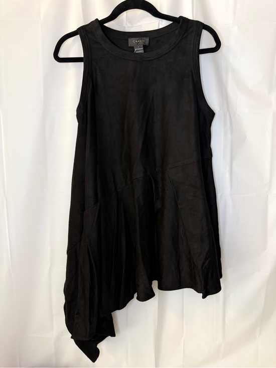 Gracia Tops - Gracia Women's Black Suede Asymmetrical Tank Top